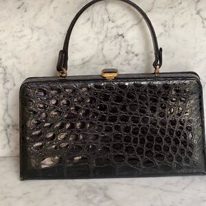 Elegant Black Crocodile Leather Handbag